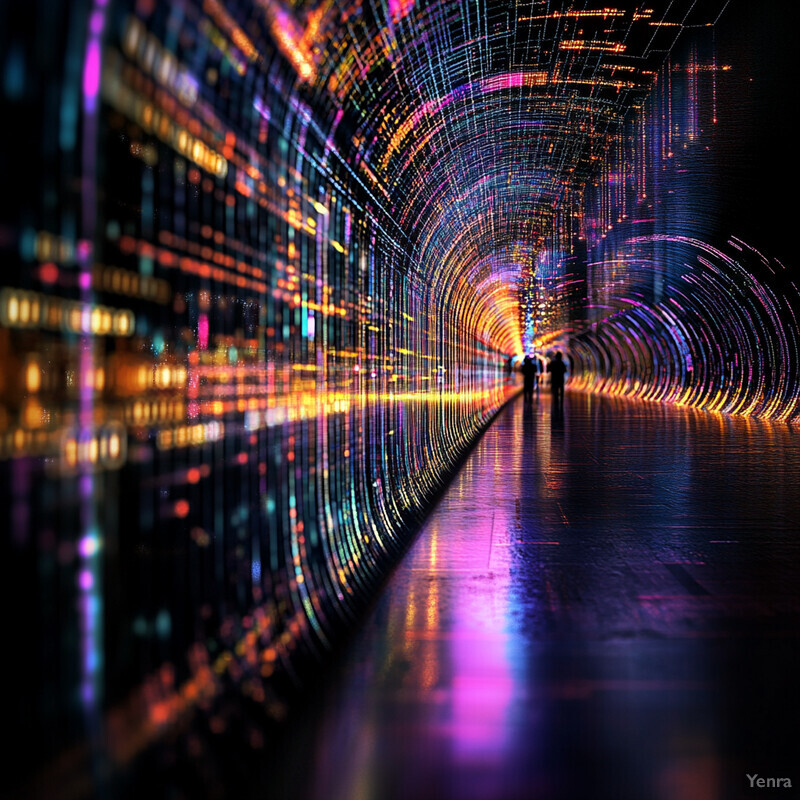 A digital artwork featuring a tunnel with a vibrant, neon-lit interior.