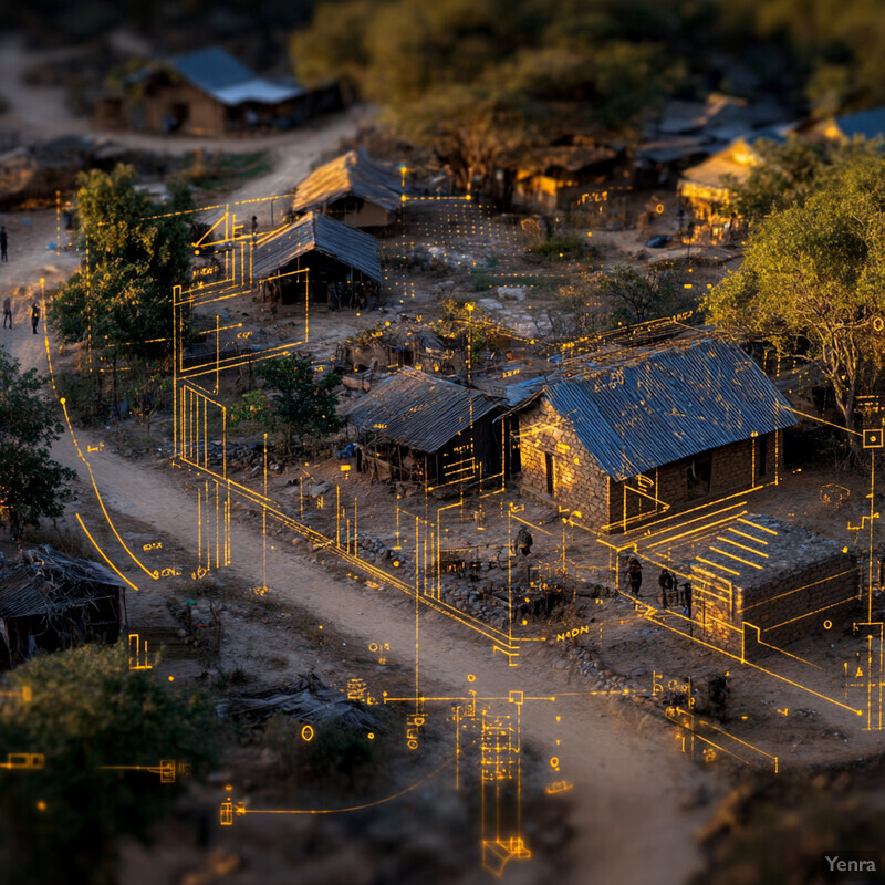 A detailed map of an informal settlement survey, showcasing various structures and landmarks within the area.