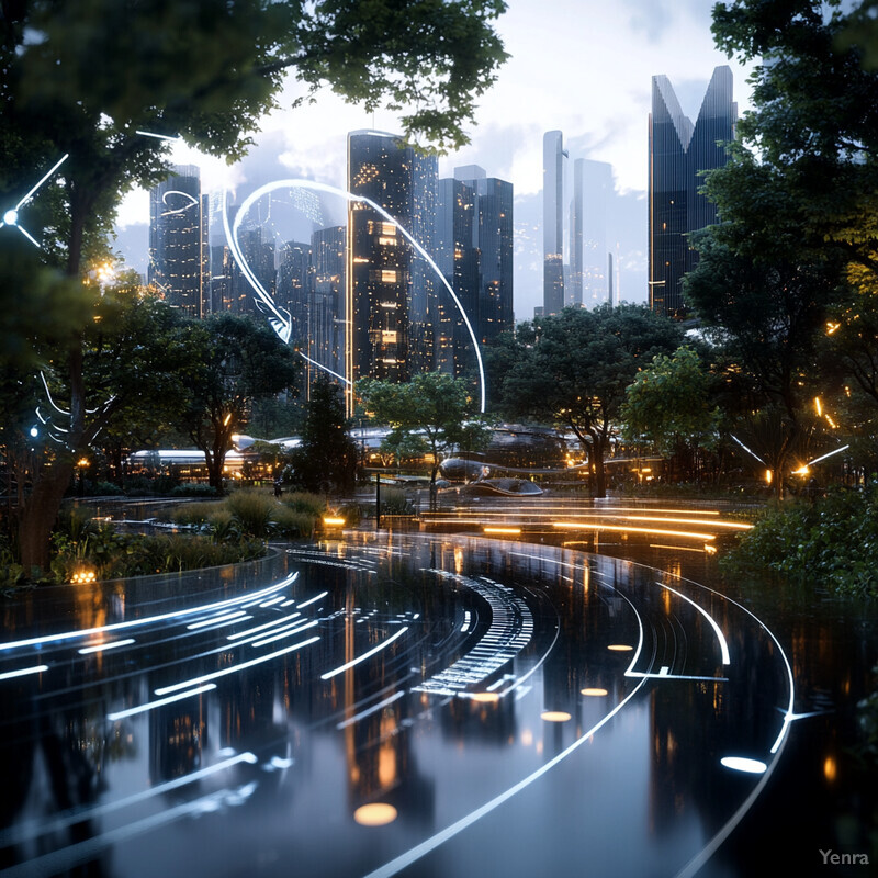 A futuristic city with advanced transportation systems and a focus on sustainability.