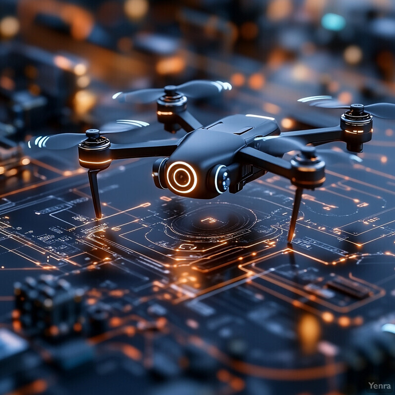 A drone hovers above a circuit board, showcasing its ability to navigate complex electronic systems.