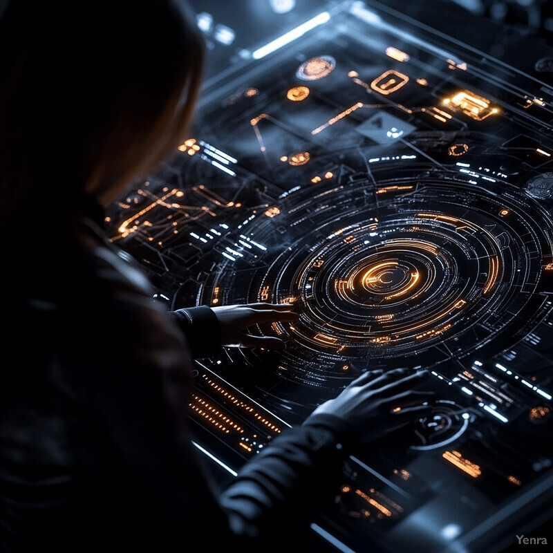 A person stands ready to initiate a critical operation on a futuristic control panel.