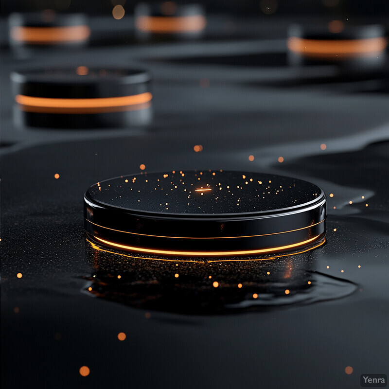 A collection of circular objects with an orange glow arranged in a seemingly random pattern on a black surface.