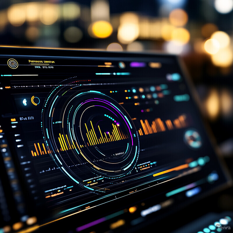 Predictive analytics dashboard for asset utilization, featuring a futuristic and high-tech design.