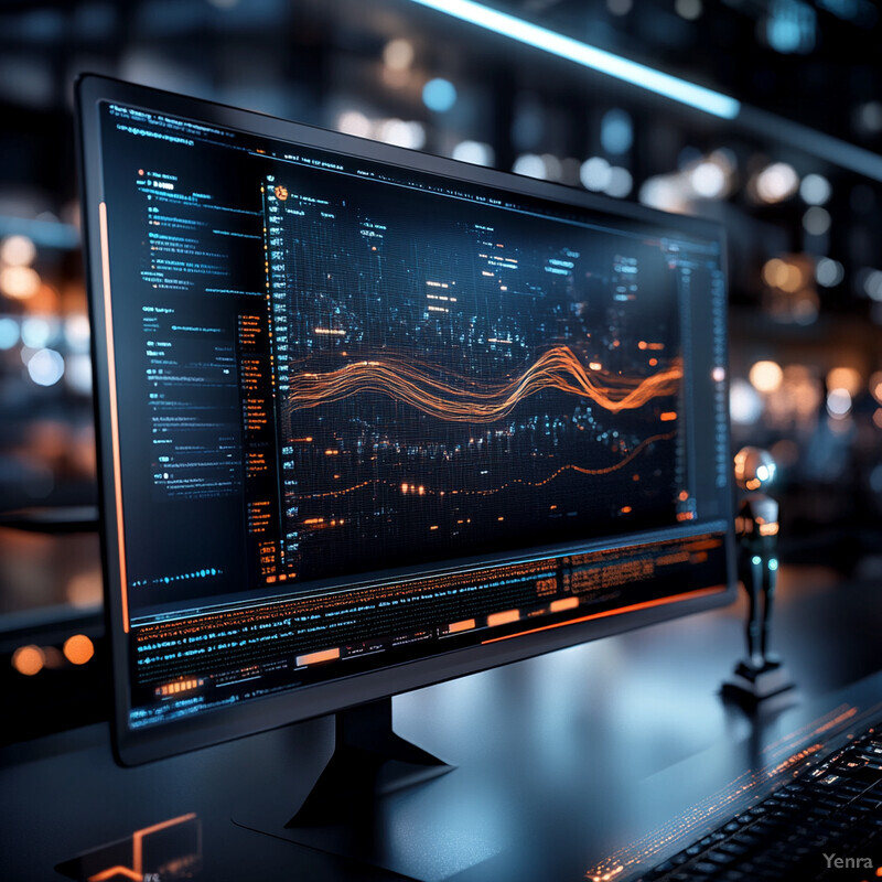 A computer monitor displaying a financial chart or graph.