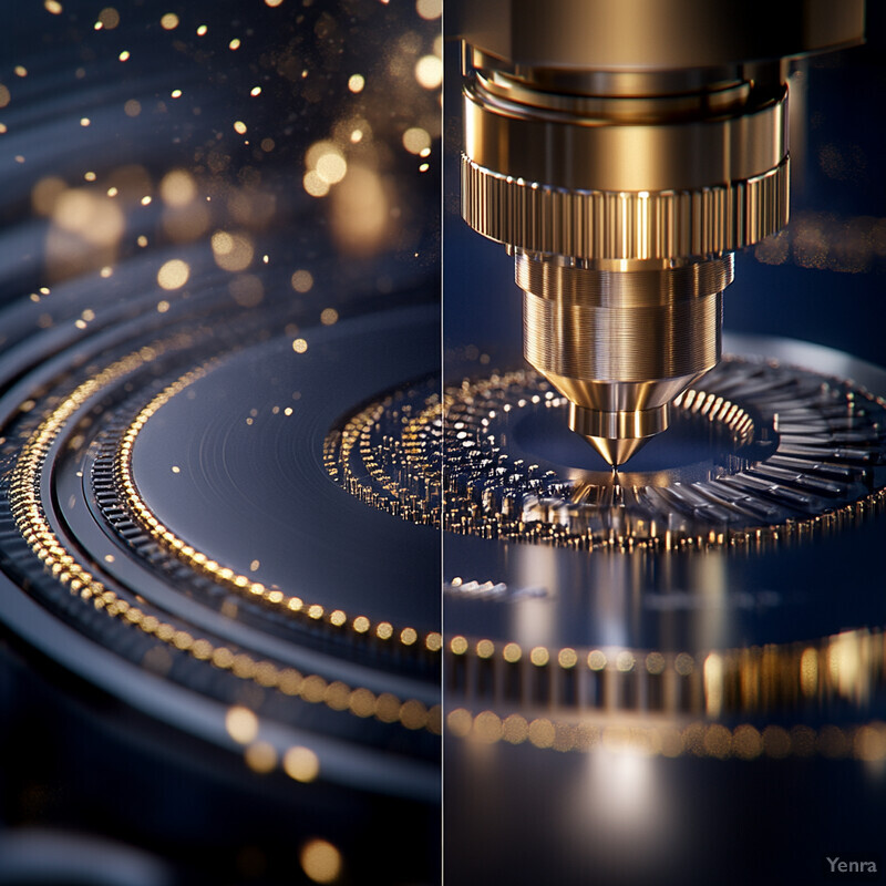 A close-up view of a gold-colored object with intricate details and patterns, set against a black background.