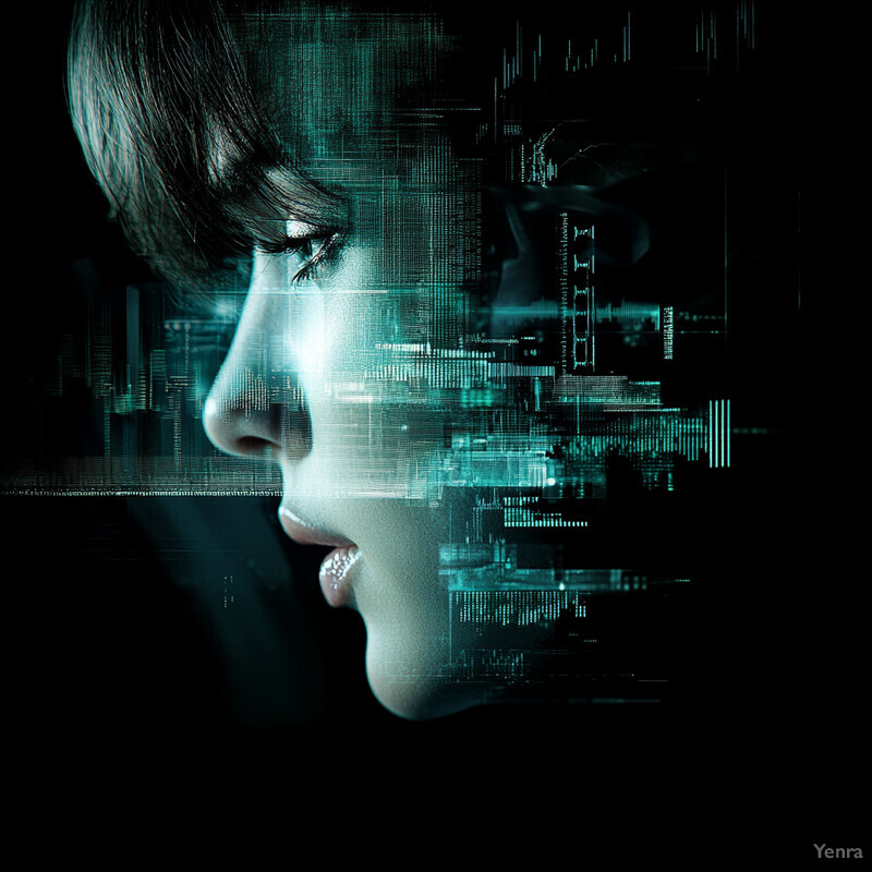 A woman's face with a futuristic overlay