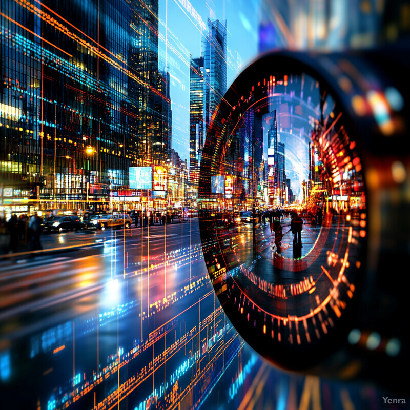 A city street at night with tall buildings, a busy road, and well-lit billboards.