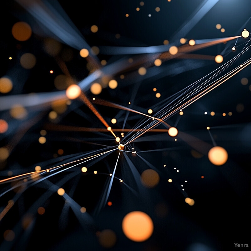 This image presents a network graph analysis with various lines and nodes connecting different points in space.