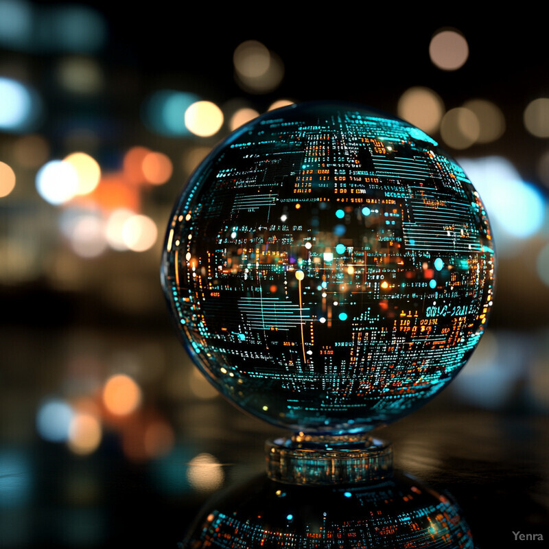 Crystal ball with digital representation of world inside it