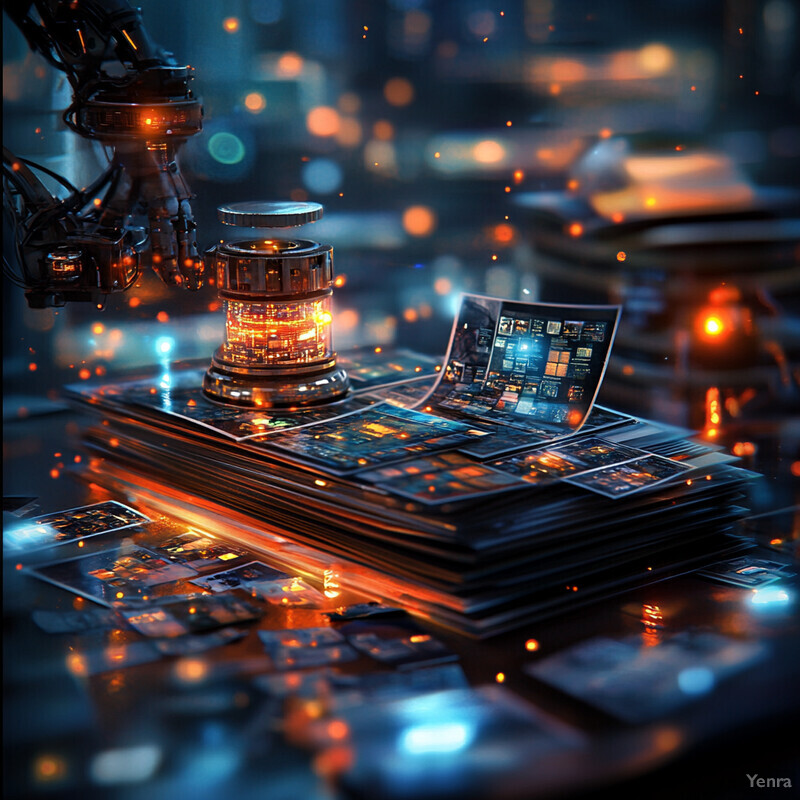 The image showcases a futuristic scene with advanced technology components and robotic arms, highlighting the intersection of human innovation and artificial intelligence.