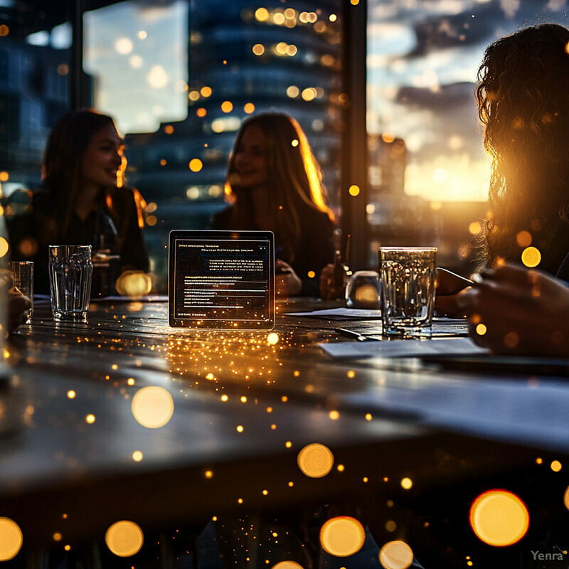 A group of people are gathered around a table in an office setting, likely during a meeting or performance review session.