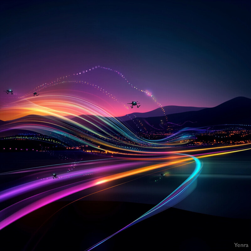 An abstract depiction of dynamic spectrum management for communications, featuring a vibrant and dynamic visual representation.