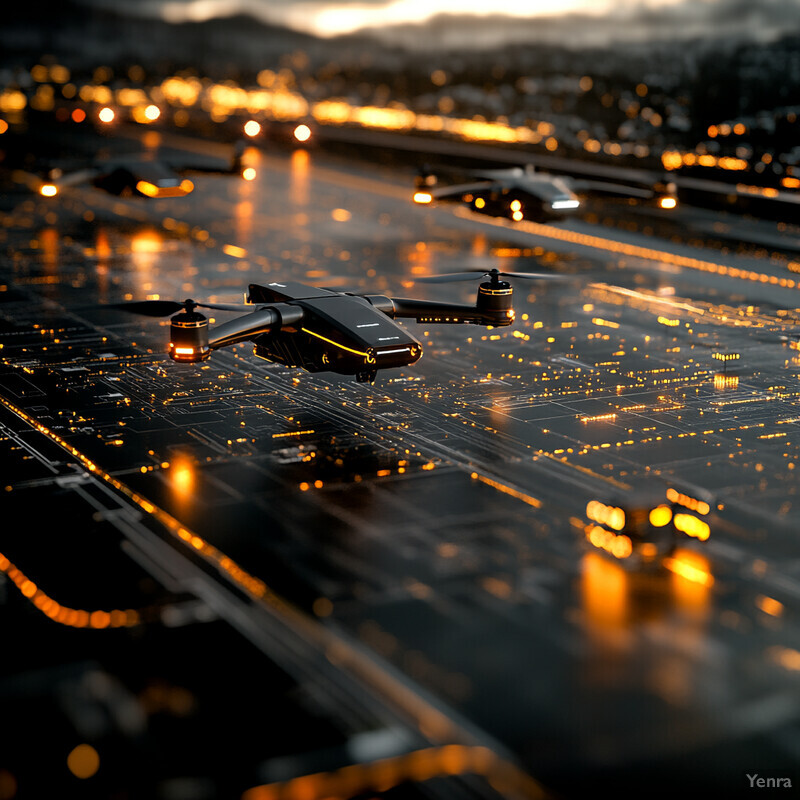 A drone inspects a circuit board.