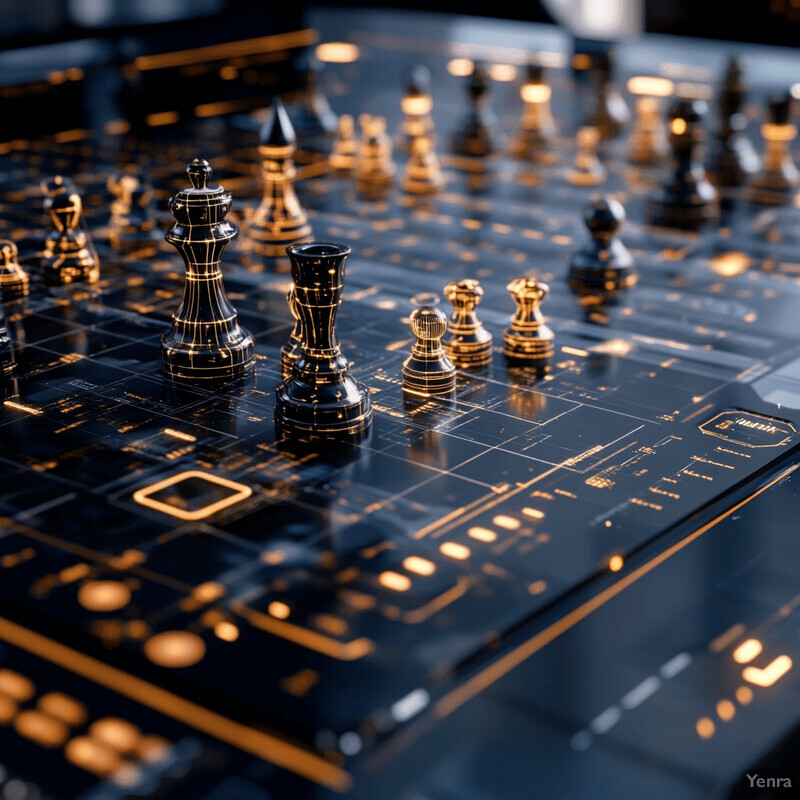 A chessboard with pieces arranged in a strategic formation, suggesting a game of chess is underway.