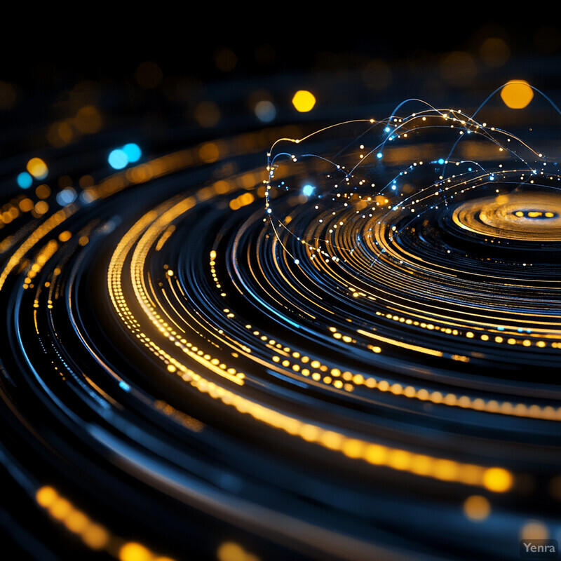 An abstract representation of signal intelligence and radio frequency analysis, featuring a large blue spiral pattern composed of orange and yellow lines.