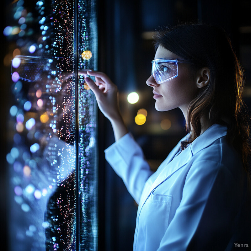 A woman looks out a window at the city below.