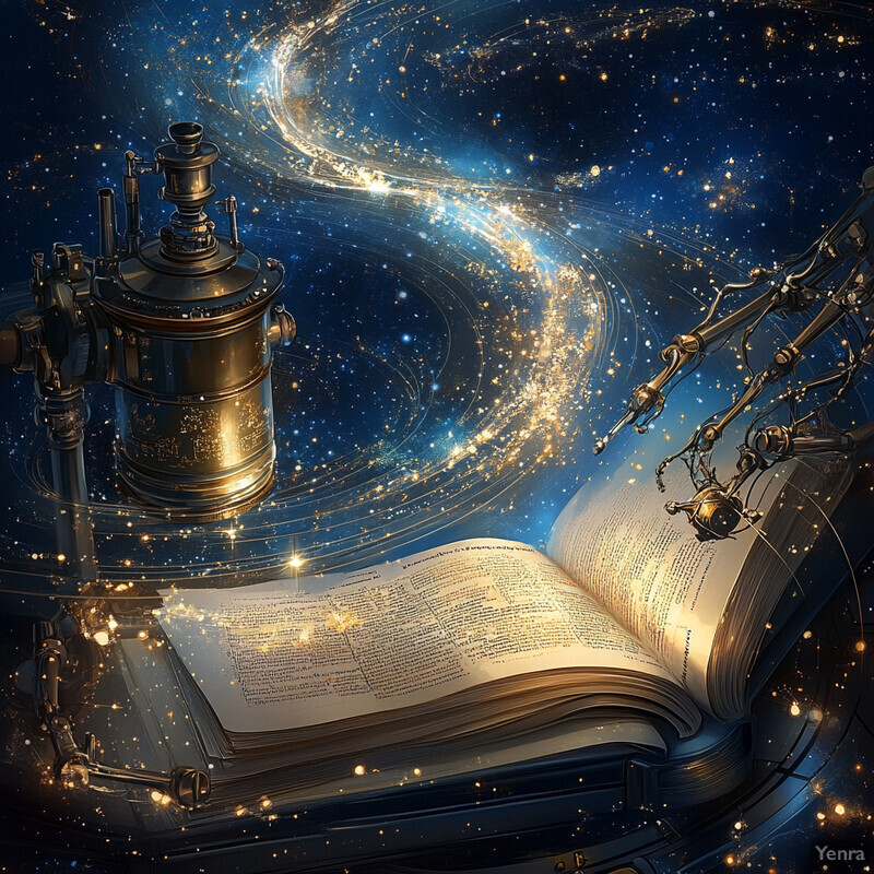 A mystical and enchanting scene with an open book, metalwork piece, and ornate box in a deep blue background.