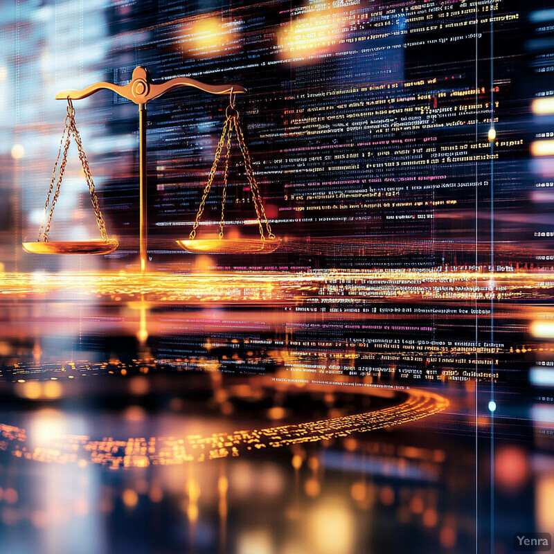 A striking visual representation of policy compliance and enforcement, with a focus on the scales of justice.