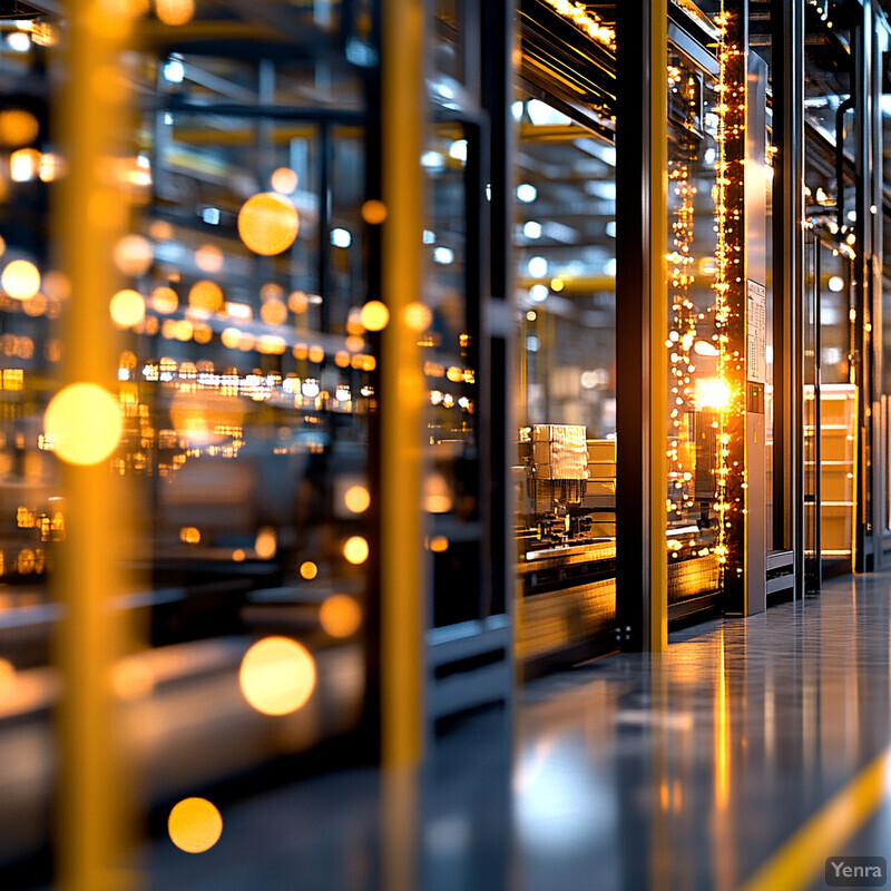 An industrial warehouse with rows of shelves stacked high with boxes.