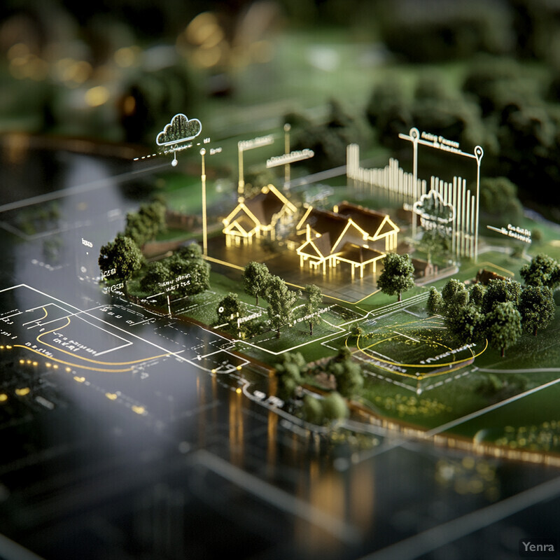 A futuristic-looking miniature model of a suburban neighborhood.