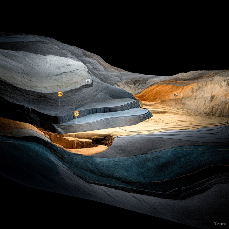 A 3D rendering of a landslide susceptibility analysis, showcasing the topography and geological features of an area.