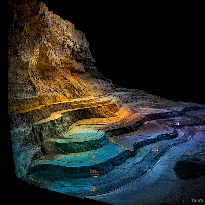 Landslide Susceptibility Analysis: A detailed visual representation of a rock formation with varying geological zones and susceptibility to landslides.