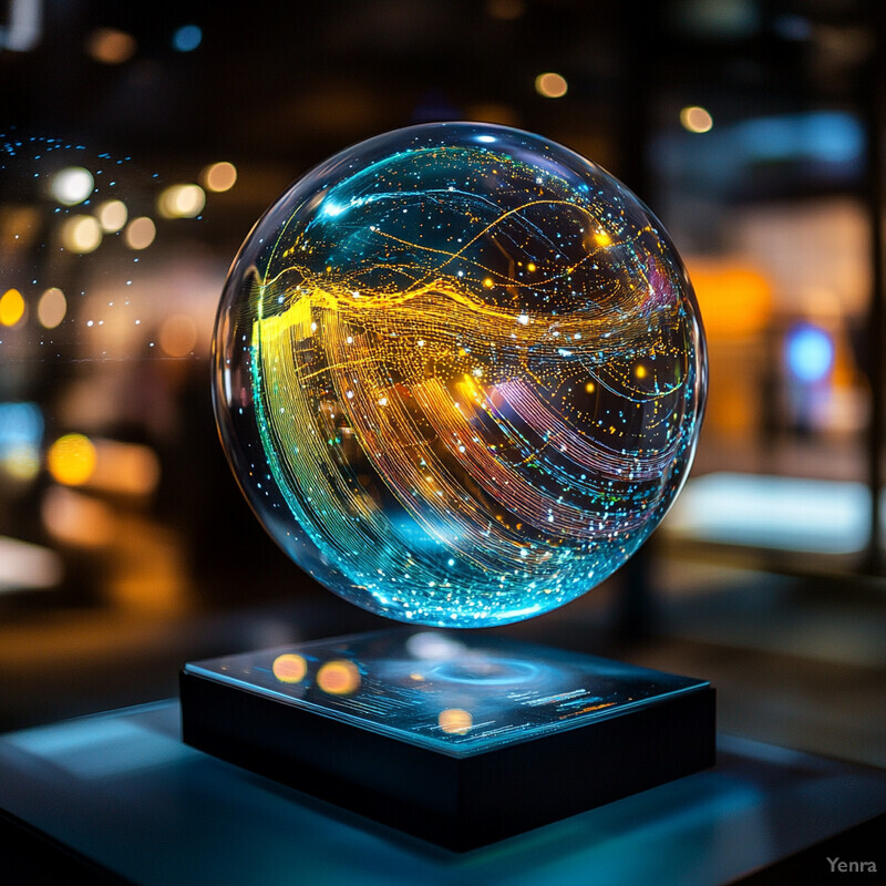 A crystal ball with glowing lines and blue/yellow colors, possibly representing mysticism or magic.