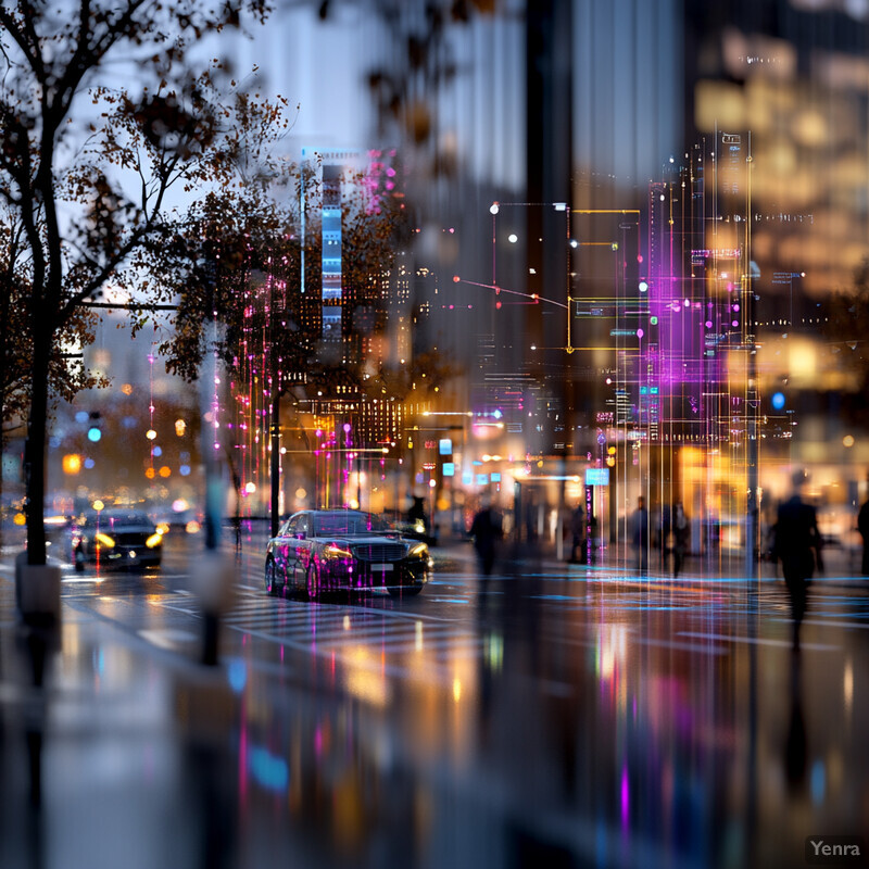 City street at dusk with a focus on an intersection.