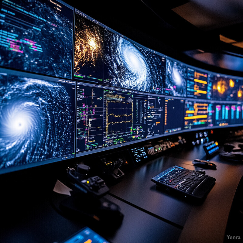 A control room filled with screens displaying real-time satellite images.