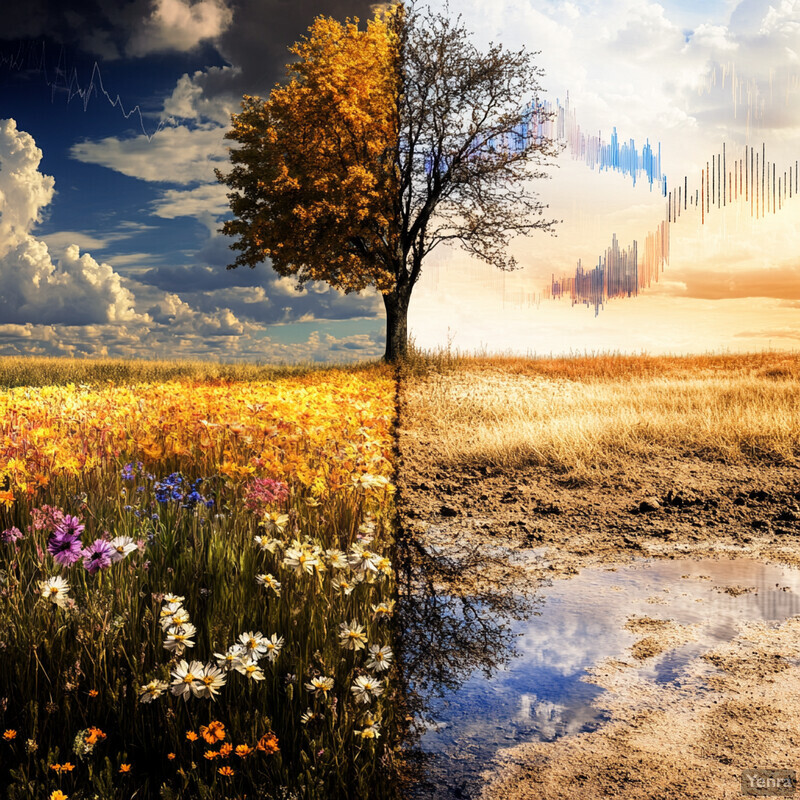 A striking visual representation of climate change, divided into two contrasting halves.