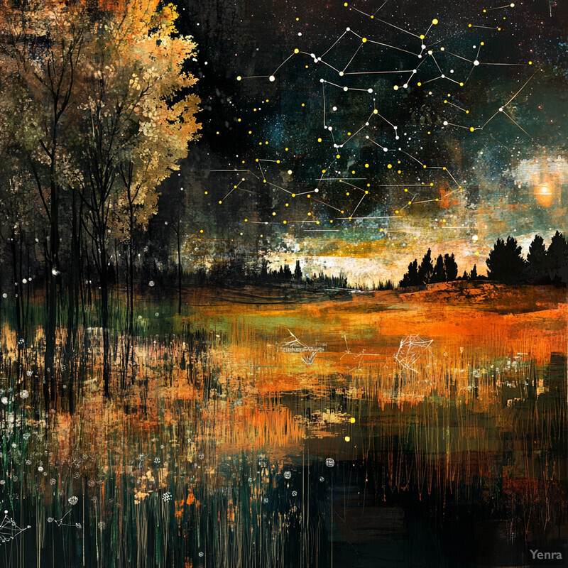 A serene and vibrant scene of a field under the stars, evoking feelings of wonder and awe at the majesty of nature.