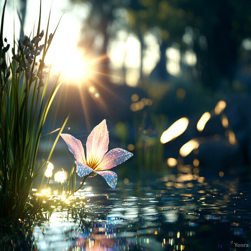 A serene and idyllic scene of a white flower with blue accents in full bloom.