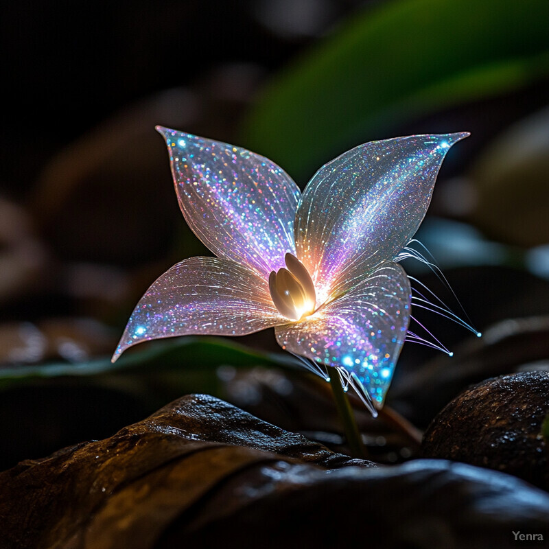 A close-up photo of a white lily with purple petals and yellow center.