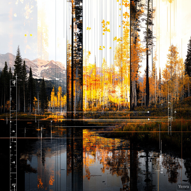 An artistic representation of a forest landscape blending nature and technology.