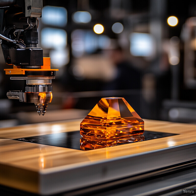 A machine is manufacturing an orange-colored 3D object in a factory setting.