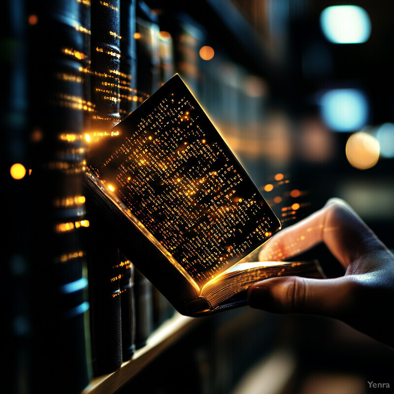 A person holds an illuminated book in front of a wall of books, suggesting a focus on learning or education.