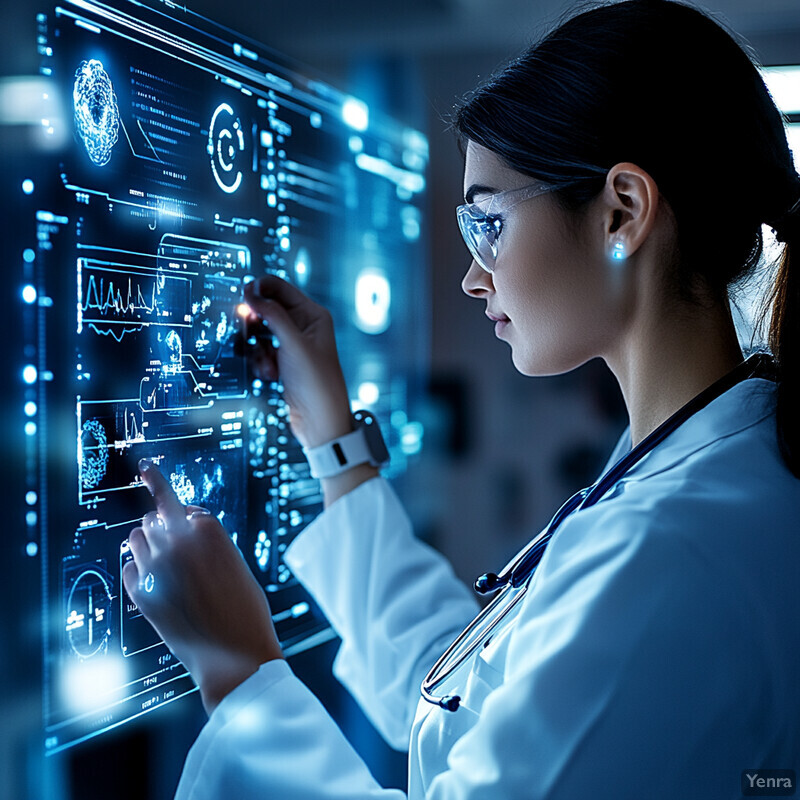 A medical professional analyzing data on a screen.