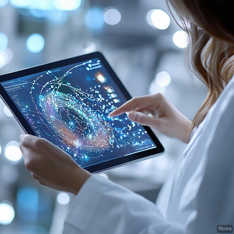 A healthcare professional uses an iPad to examine a patient's heart in a hospital room.