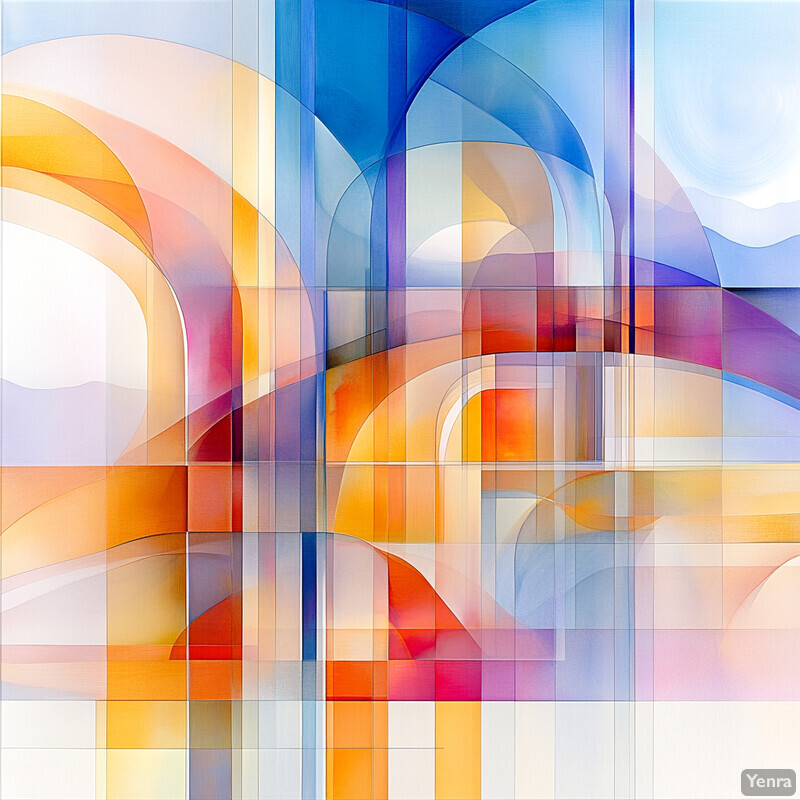 An abstract art piece featuring vibrant colors and geometric shapes.