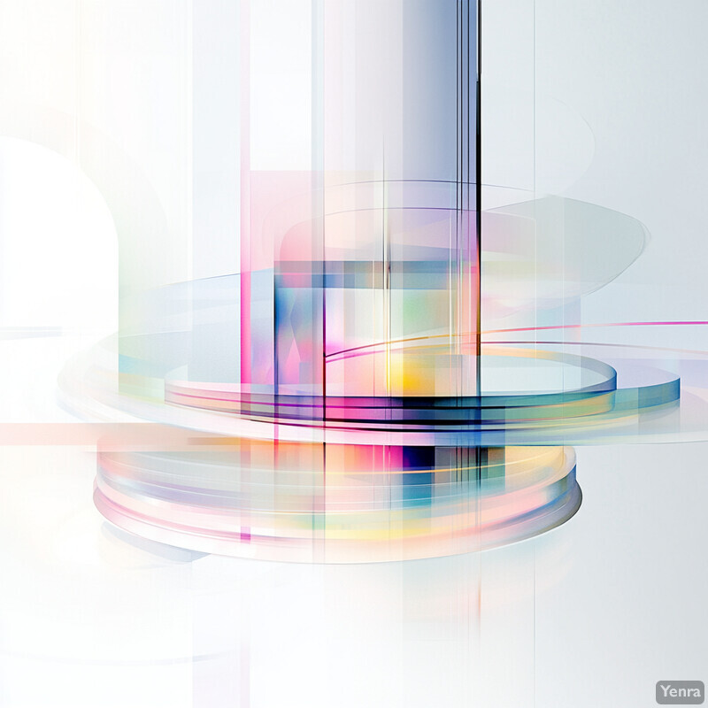 A digital artwork featuring an abstract composition of shapes and colors with a dominant white background.