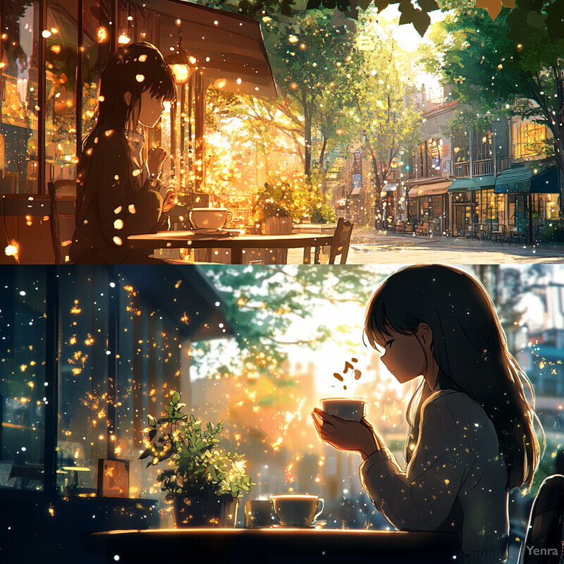 Two women enjoy coffee in a serene outdoor setting.