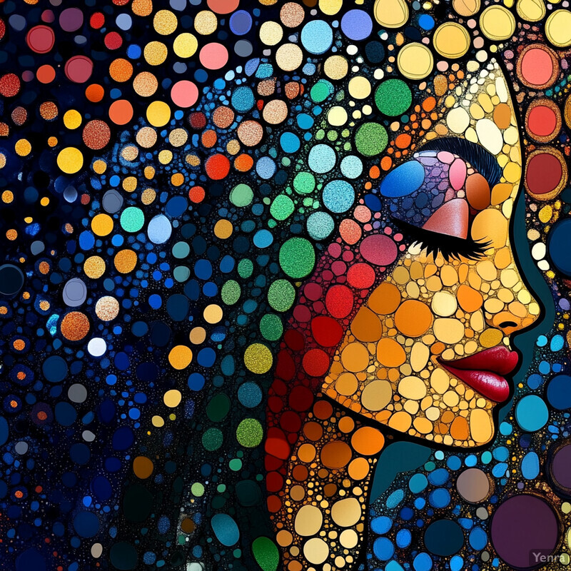 An abstract representation of a woman's face, showcasing various shapes and colors.