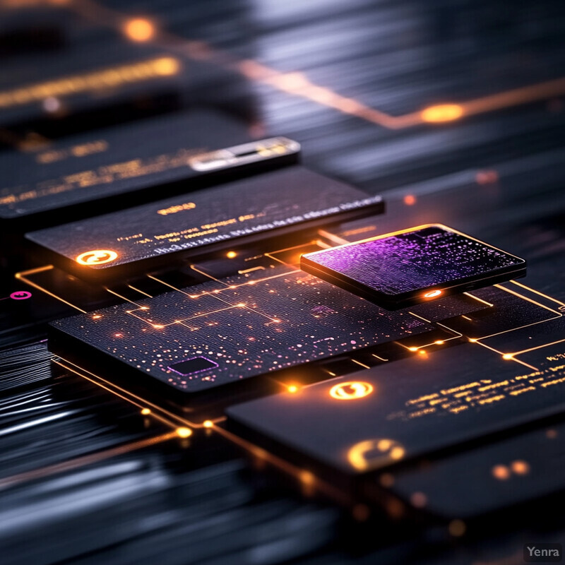 A futuristic electronic circuit board with complex components and wires.