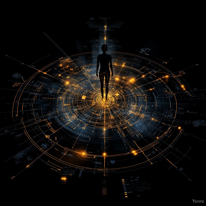 The image depicts a futuristic representation of human emotions, with a central graphic and silhouette of a human figure surrounded by glowing orbs.