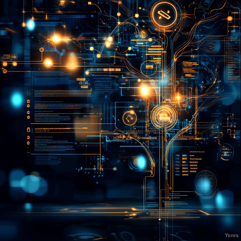 A futuristic graphic representing a cognitive search system for FAQs and troubleshooting guides.