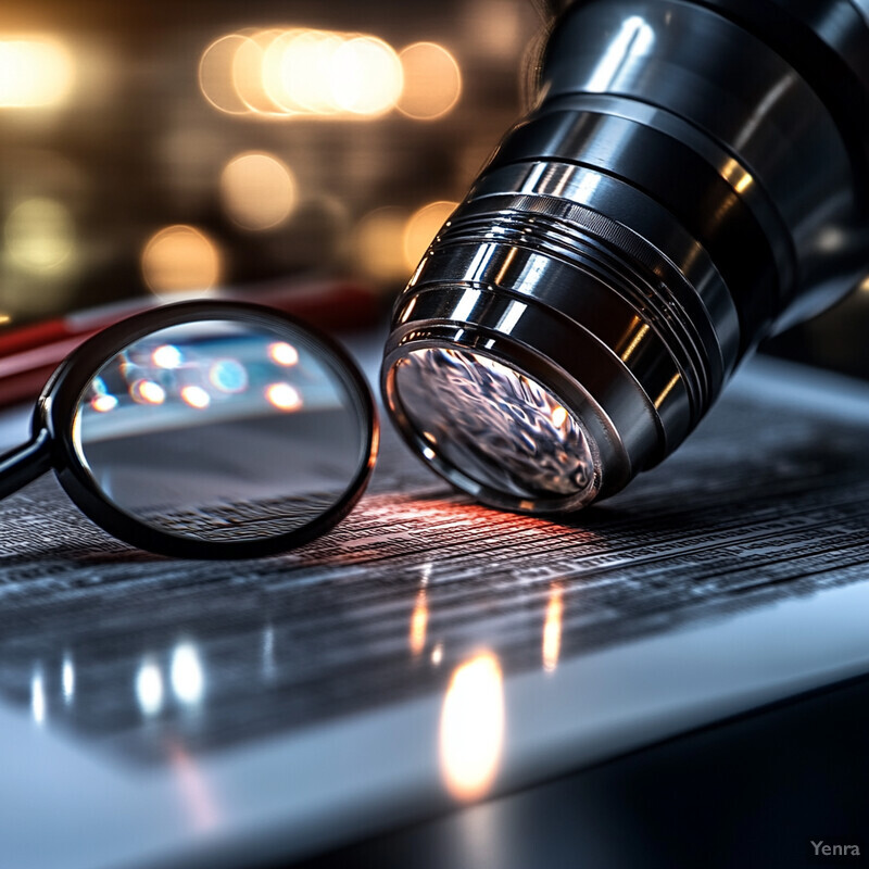 A magnifying glass and flashlight are placed on top of a blueprint or technical drawing.