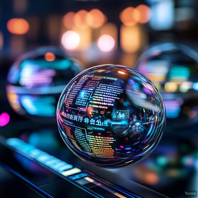 Three transparent spheres on a black surface in an indoor setting.