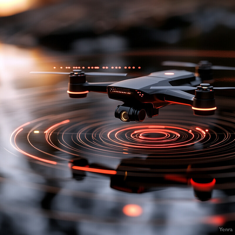 A drone hovers above the water's surface.