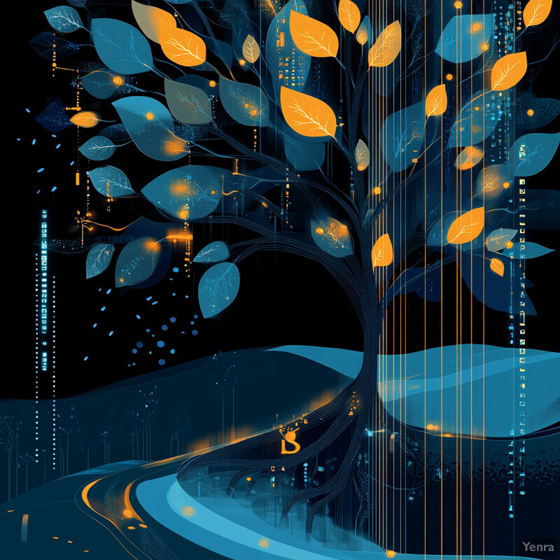 A stylized illustration of a tree surrounded by digital elements, symbolizing the fusion between nature and technology.