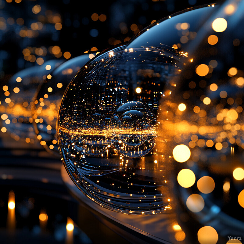 Glass orbs suspended in mid-air with vibrant reflections.